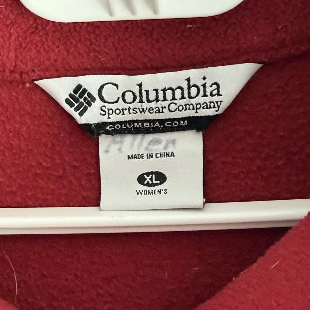Columbia Red Fleece Jacket Full Zip Women’s XL Embroidered Logo Pockets